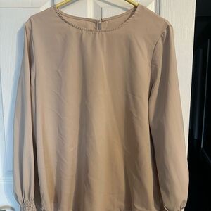 Womens Long Sleeve Crewneck Blouse - Taupe- L